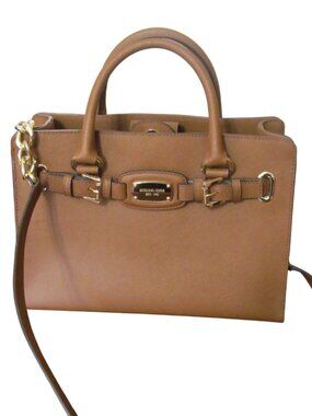 MICHAEL KORS Hamilton E/W Satchel Bag Tan Saffiano Leather 38H7XHMS3L